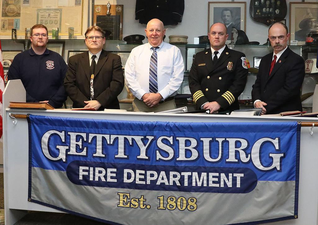 2022 Fire Board Officers (from left); Will Kuntz, Lieutenant; Ken Kime, Assistant Chief; Larry Weikert, Chief; Scott McGonigal, Deputy Chief; Russell McCutcheon, Captain